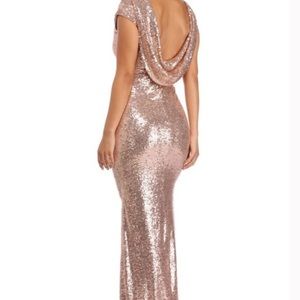 Rose Gold Sequin Dress w/ Draped Backless Detail